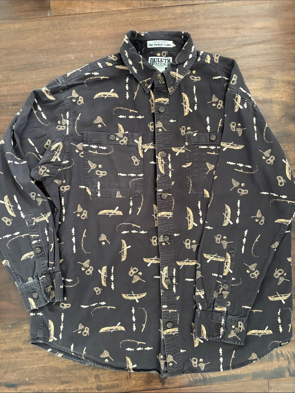 Duluth Trading Co Black Printed Button-Front Shirt Jacket